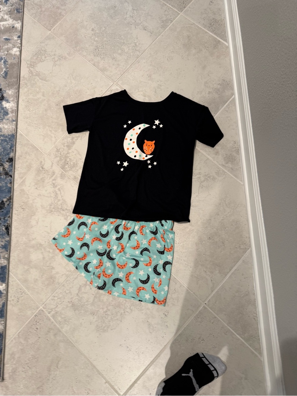 Cat & Jack Black Top with Teal Moon & Fox Pajama Set